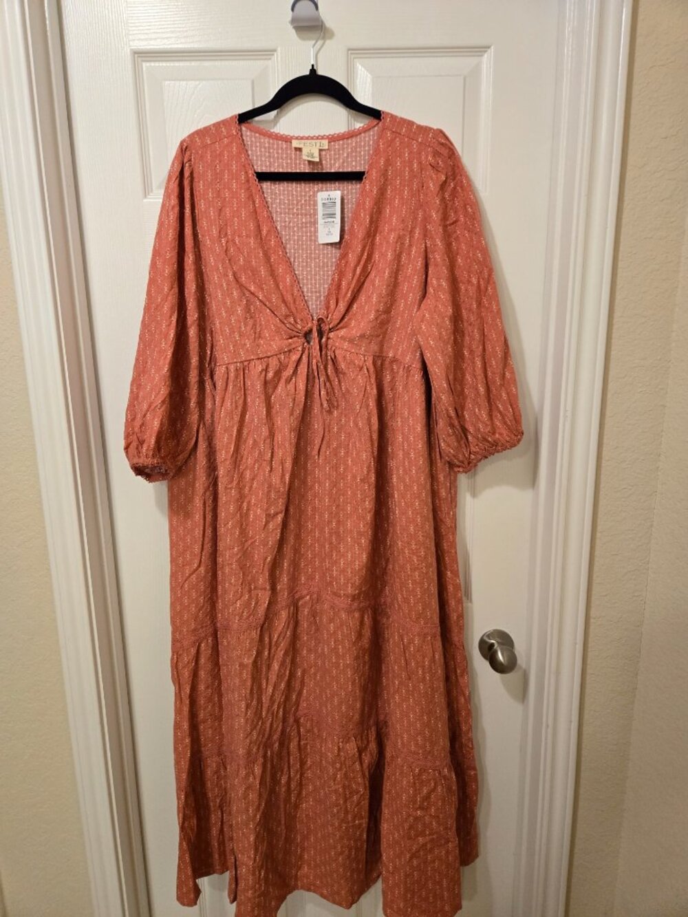 Rust Tie-Front Maxi Dress with Long Sleeves - Picture 7 of 13